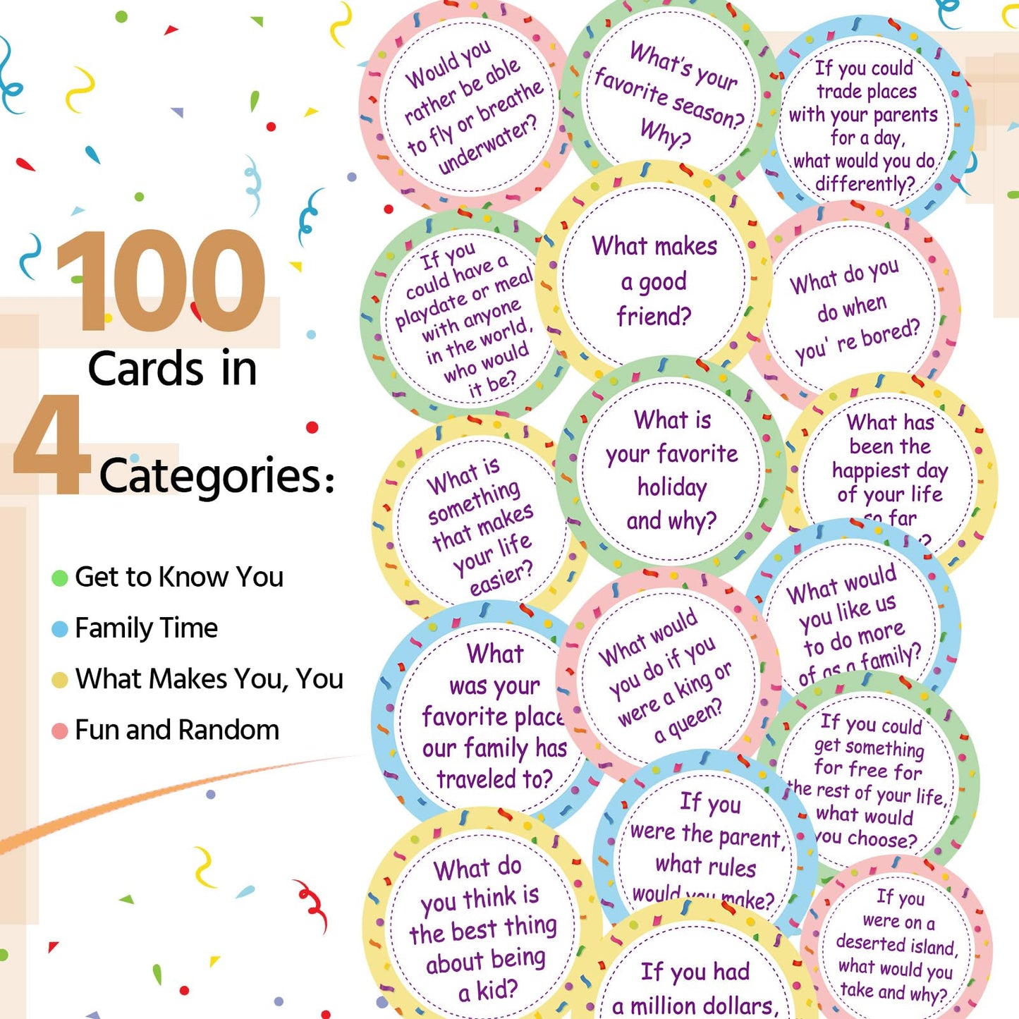 Pasimy 100 Pcs Family Conversation Cards Bulk Kids Question Card Games Fun Conversation Starters Cards Game for Kid mature-themed Family Road Trips Build Parent Child Relationship