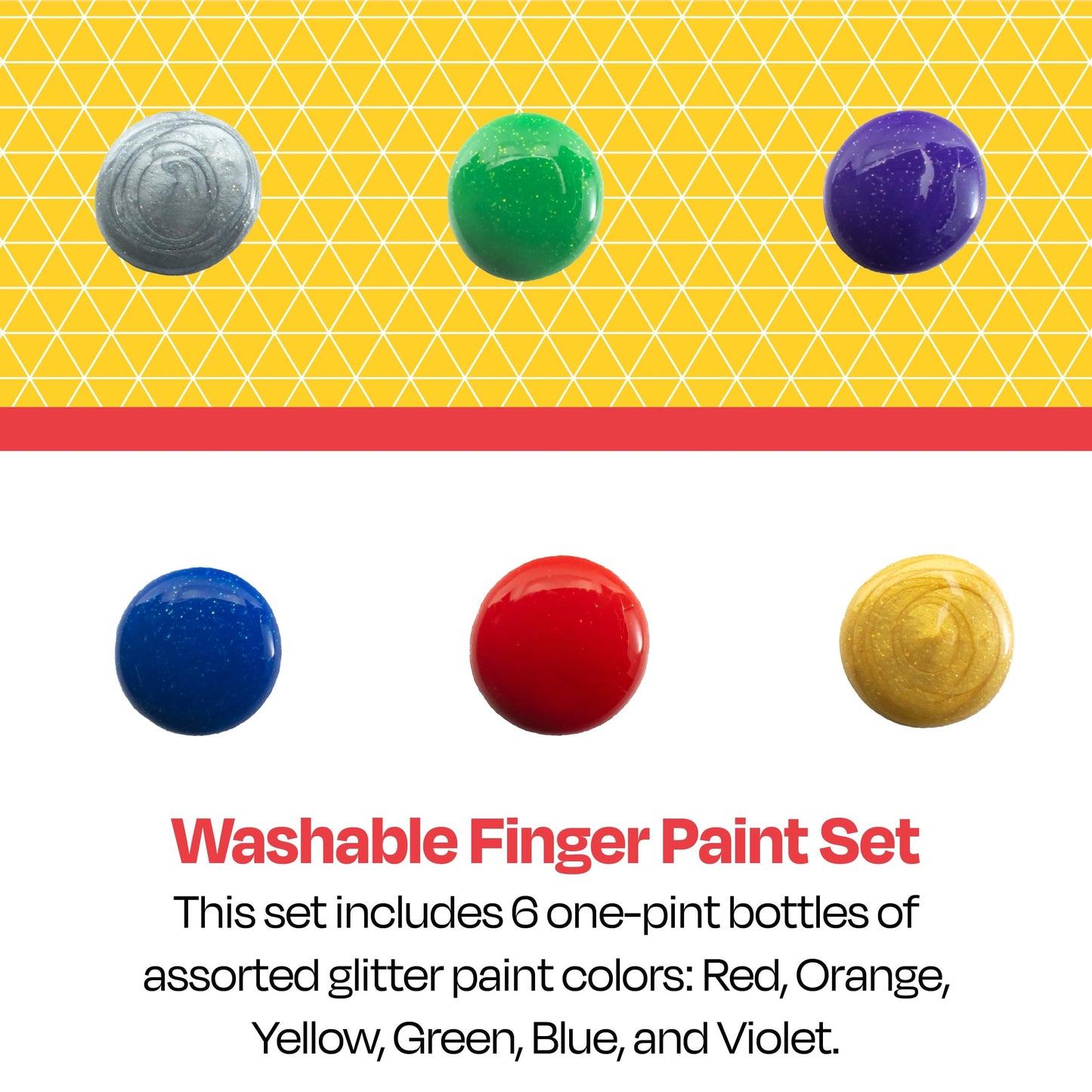 School Smart Washable Finger Paints, Assorted Glitter Colors, Pint Set of 6