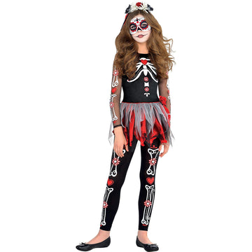 Amscan Scared To The Bone Costume For Kids - Medium (8-10)- Premium 100% Cotton, Perfect For Halloween & Day Of The Dead Themed Parties - 1 Set