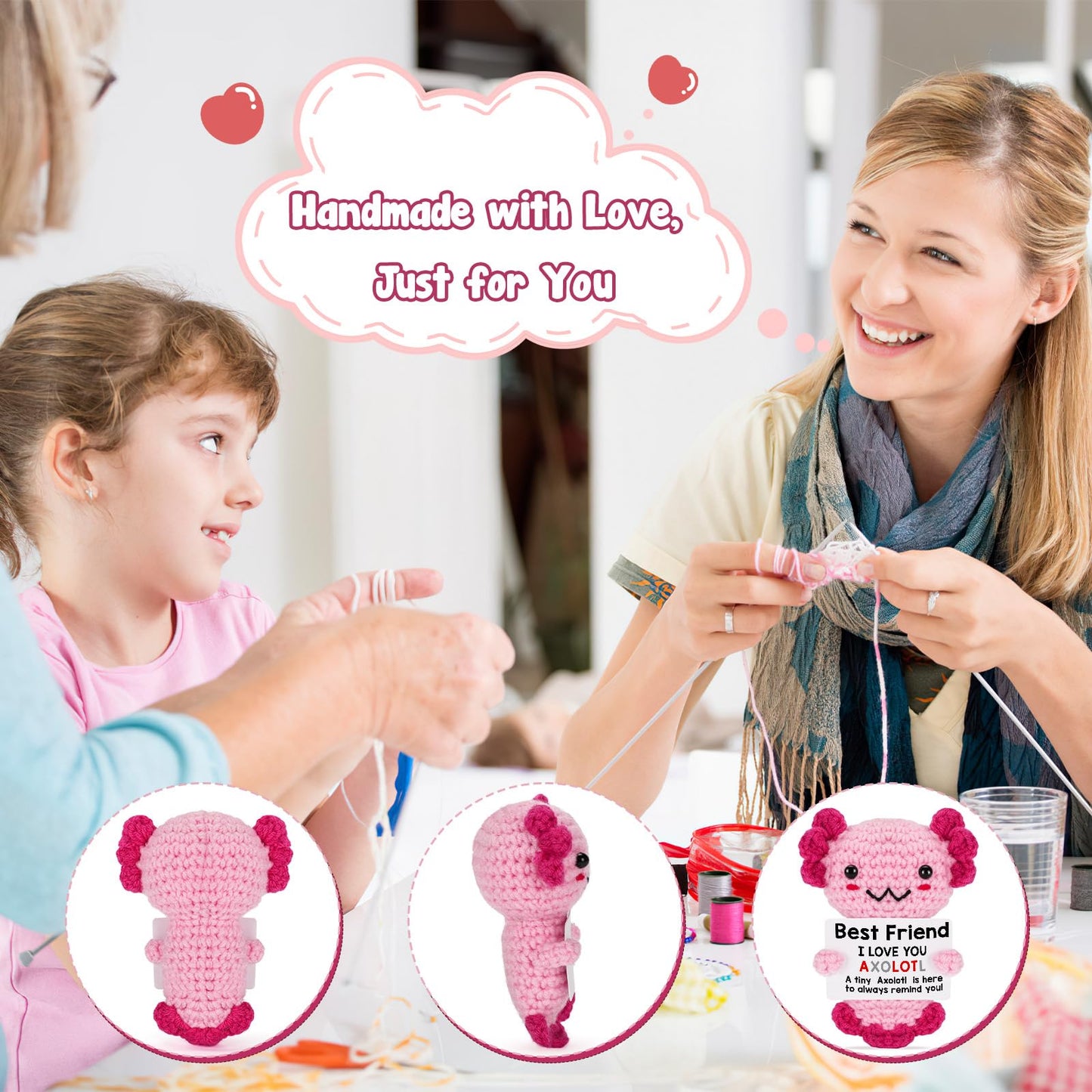 Weming Friendship Gift Crochet Axolotl  Tiny Handmade Collectible Doll for Sisters  Coworker Work Bestie  Funny Present for Birthday  Valentines  Christmas