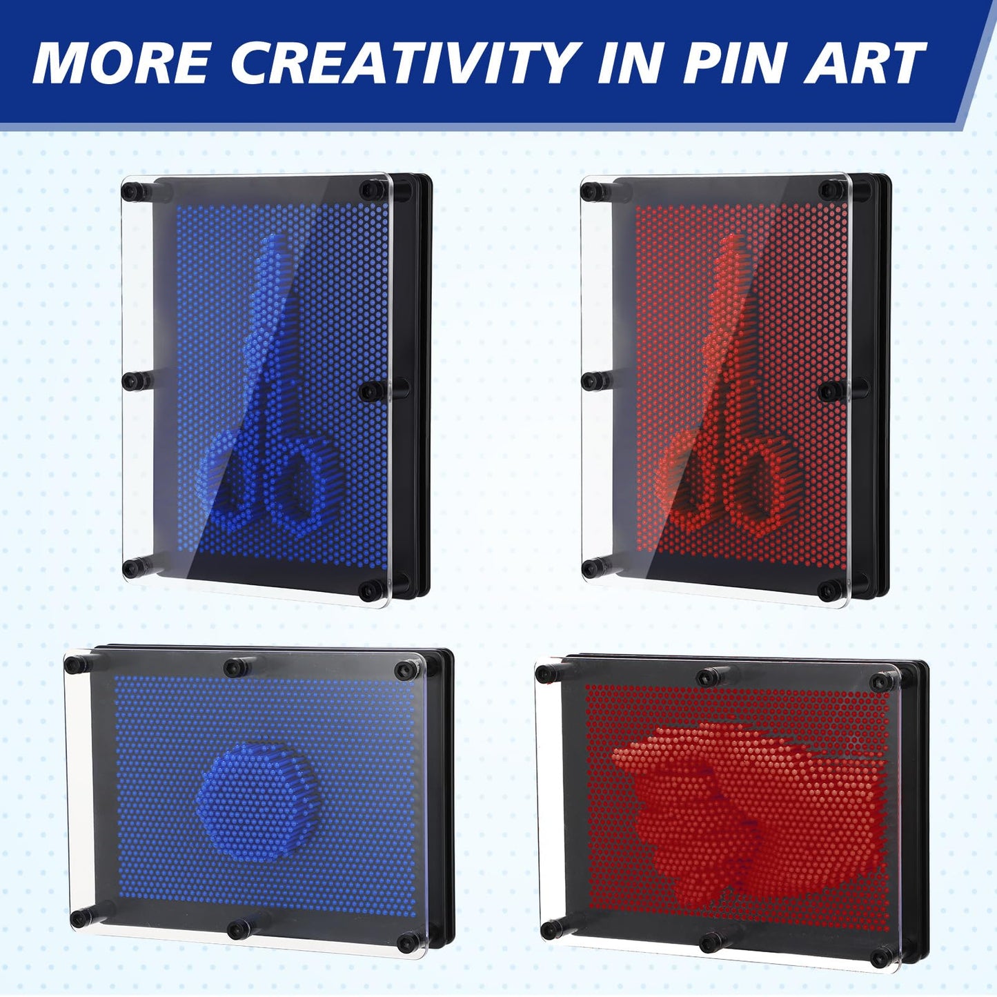 Jenaai 2 Pack Large 3D Pin Art Toy 8 x 6 Inch Plastic Pin Art Board Sensory Toy Intellectual Fun Impression Toy for Boys Girls mature-themed Creative Fidgets Christmas Birthday Gifts (Classic Red and Blue)