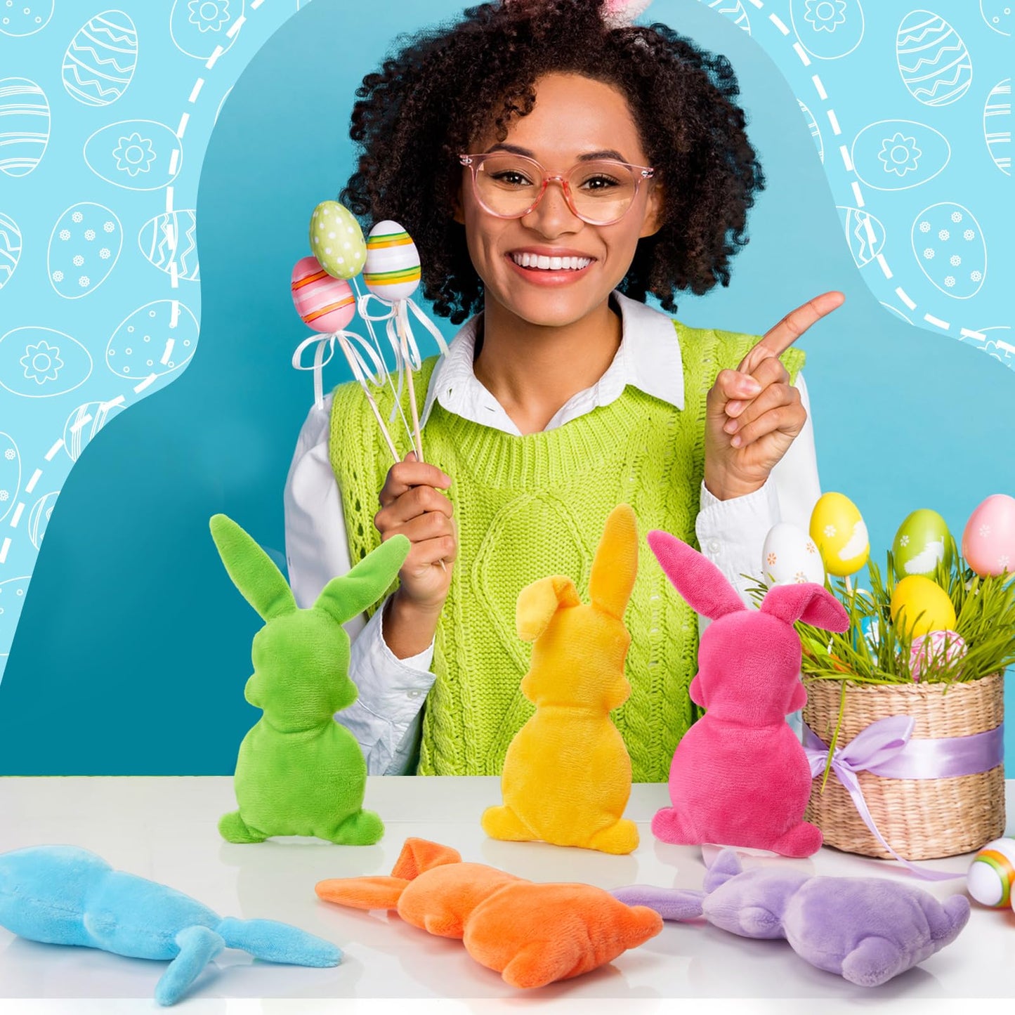 Winnerwhy 24 Pcs Easter Plush Toys 6 Inch Mini Bunny Stuffed Animal Bulk Pastel Bunny Plush Toys Rabbits Easter Basket Stuffers