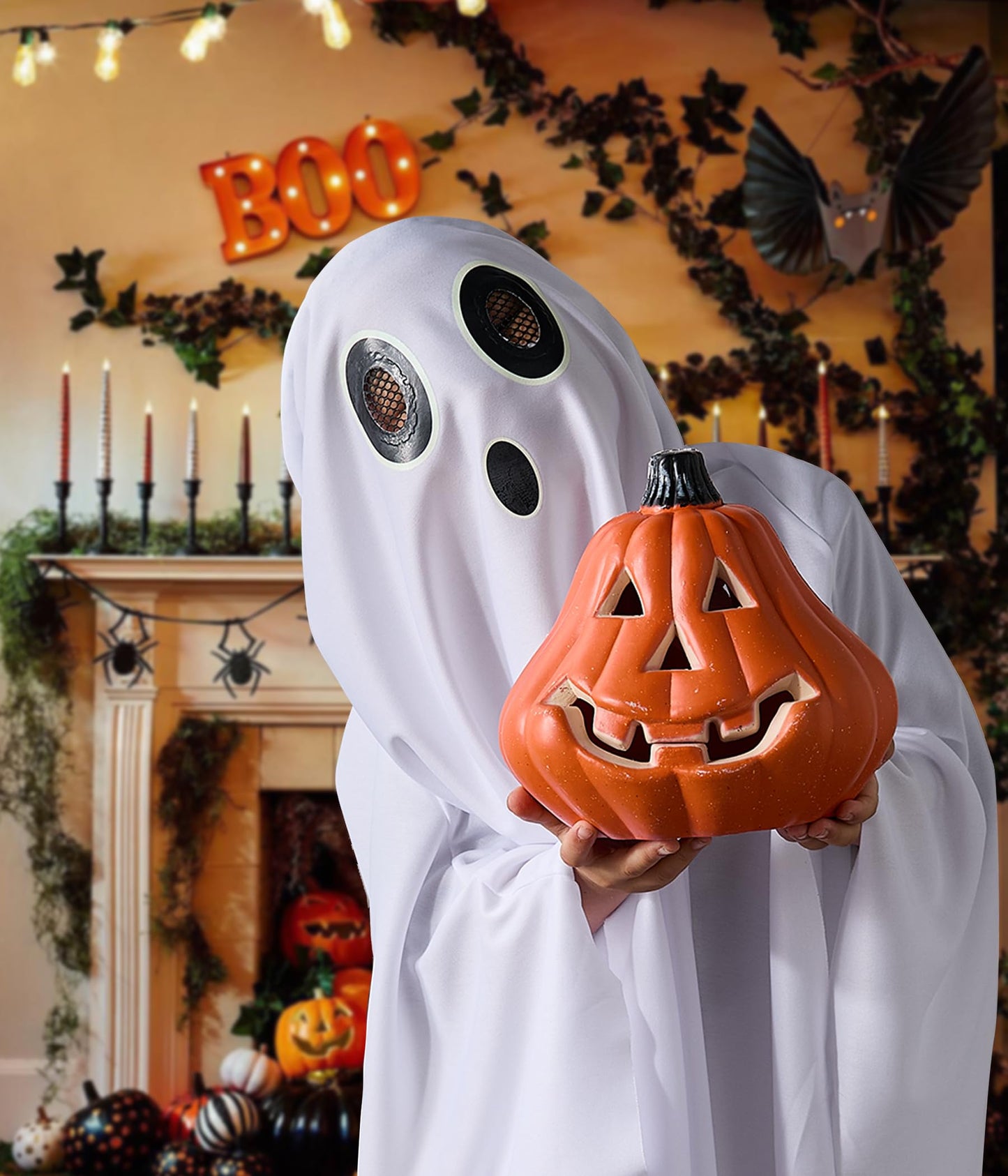 THDZS Unisex Boys and Girls Ghost Costume,Halloween Fancy Dress,White Boo Ghost Cloak Cape Cosplay Costume Halloween Costume