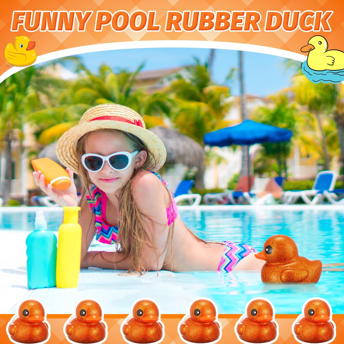 Honoson 6.89 Inch Giant Glitter Rubber Duck Big Glitter Rubber Duck Large Sparkly Duck Bath Toy With Squeaky Sound For Summer Ba