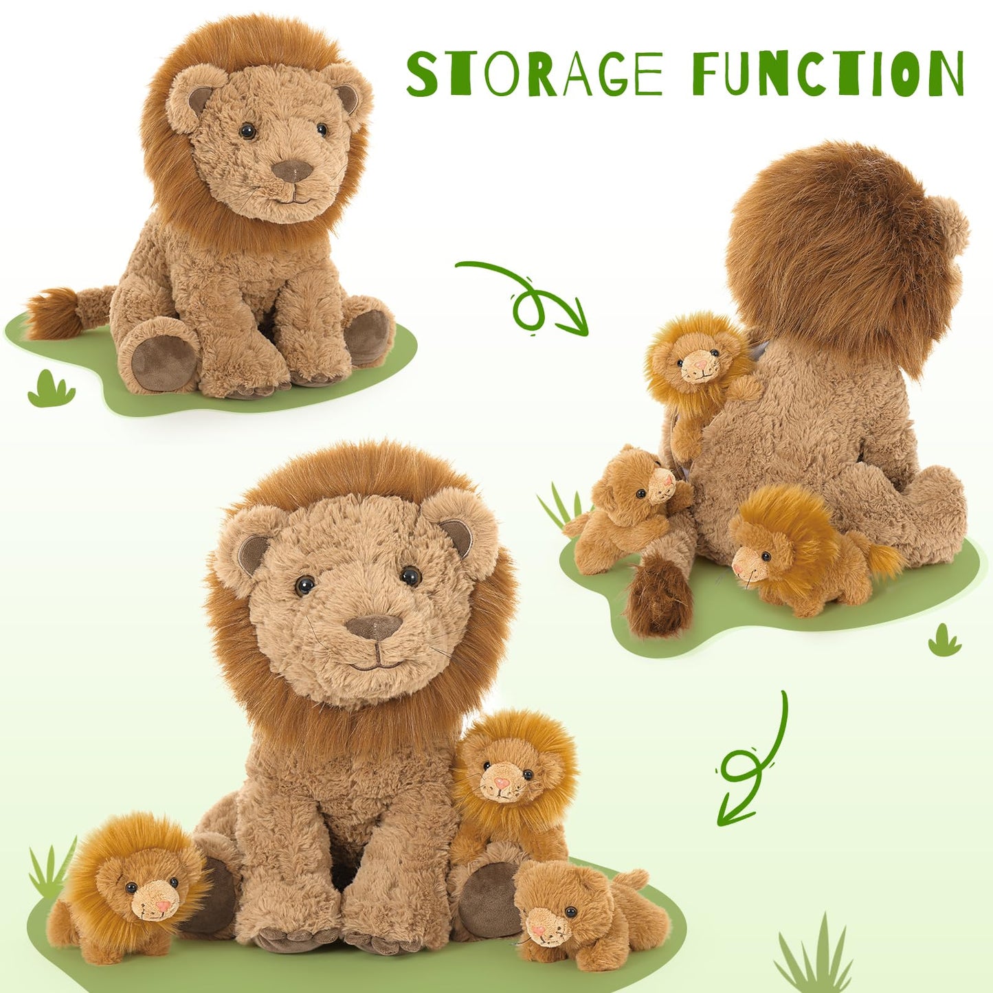 Karister Lion Stuffed Animal Set - Plush Mother Lion with 3 Baby Lions, Cute Lion Design, Perfect Gift for Kids, Model W524_1_45