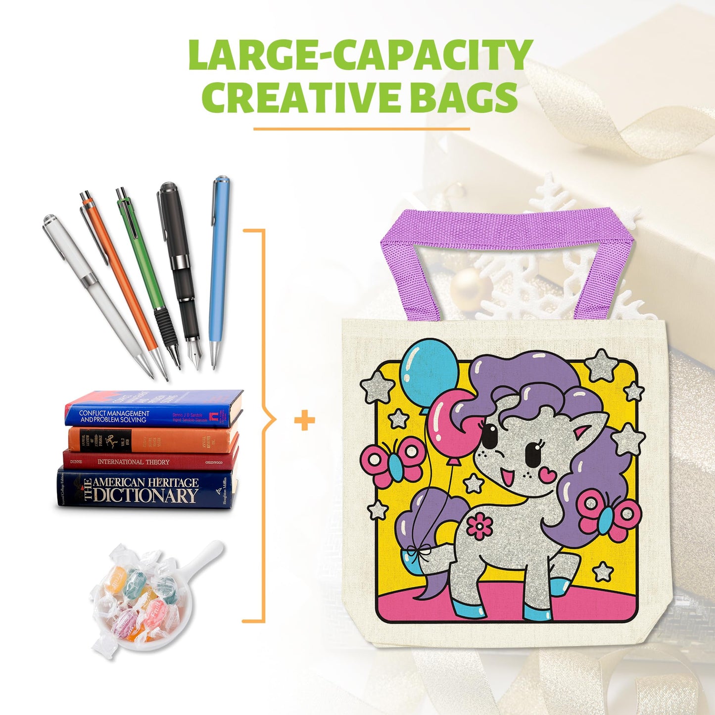 Vkpi 6 Pieces Kids Coloring Goodie Bags, Reusable Canvas Bag, Cute Art Party Favors, Color Your Own Bags For Diy Painting Birthd