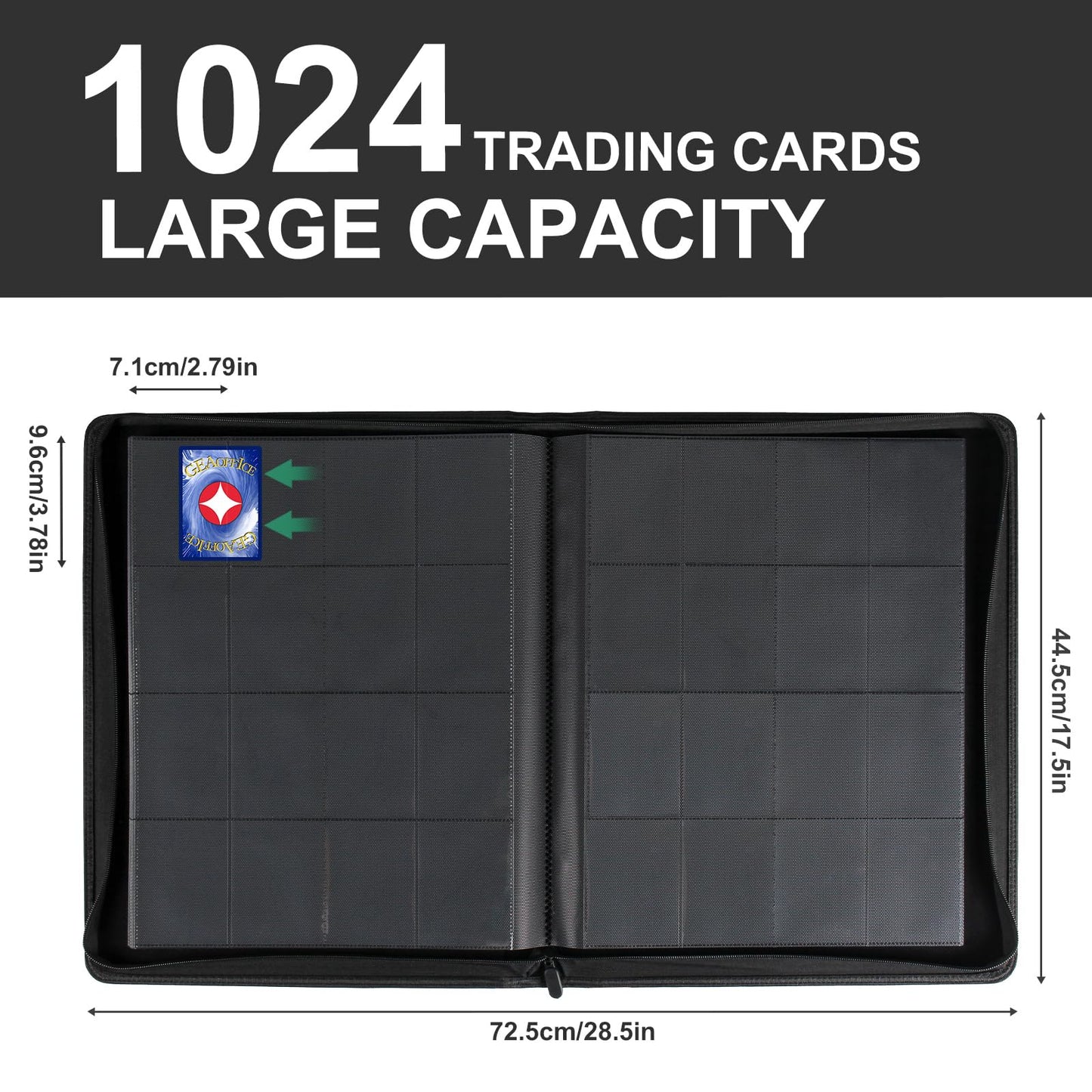 enhanced Card Binder 16 Pocket  GEAoffice PU Cover Trading Card binder for 1000+ Cards  Sturdy Card Collection Album  Card Holder Folders for YuGiOh  MTG  TCG  Game Cards & Sports Cards  Black