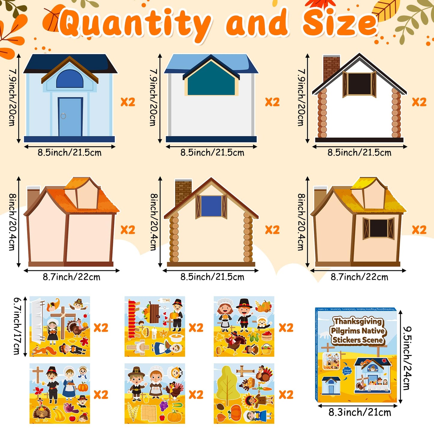 CY2SIDE Thanksgiving Pilgrimage Scene Sticker - 12 Set Pilgrims Theme Sticker Art Craft for Kids Classroom Activities, Make a Na