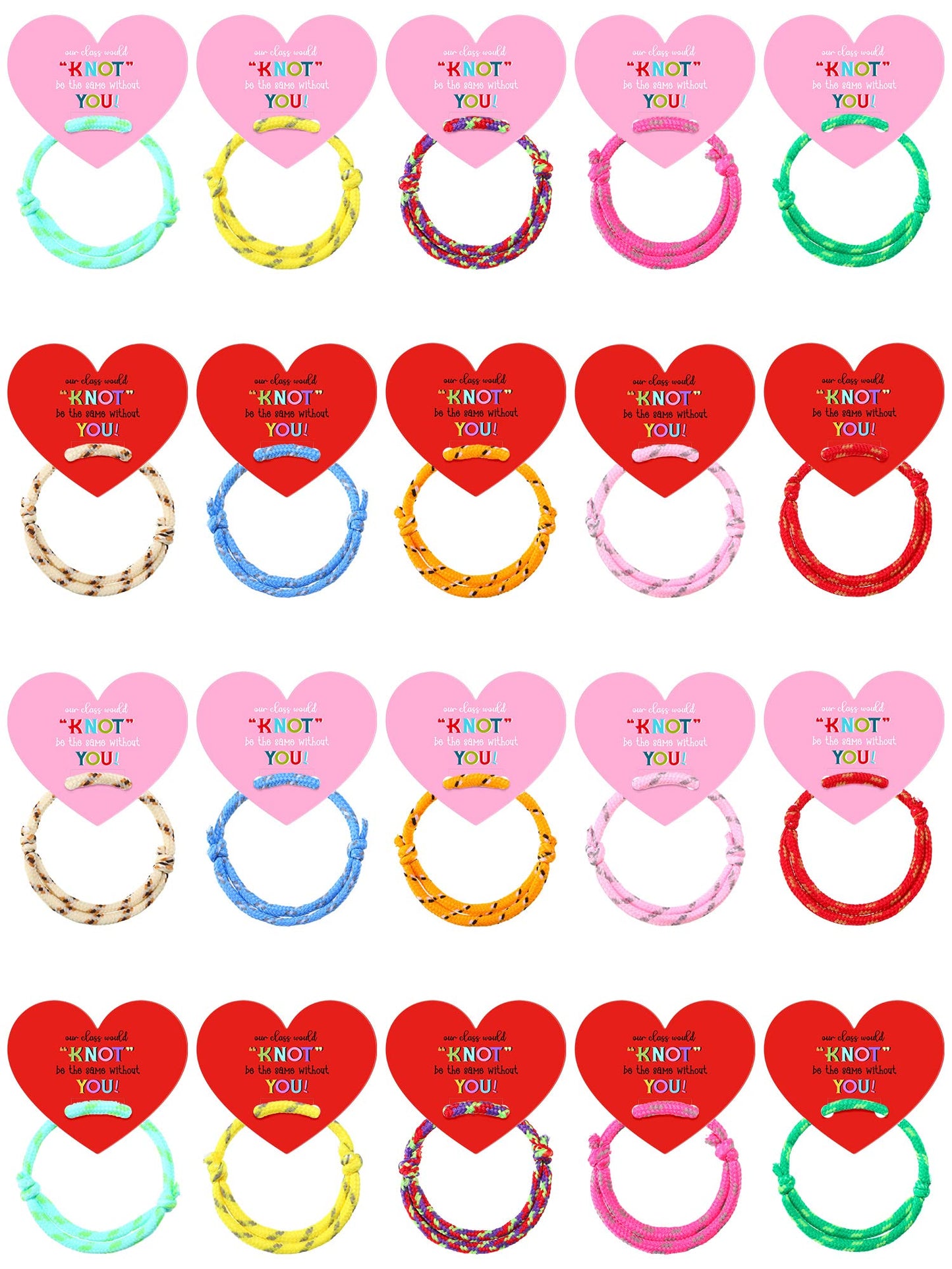 Junkin 60 Sets Valentine Knot Bracelets with Cards Our Class Will Knot Be the Same Without You Classroom Valentines Exchange Gif