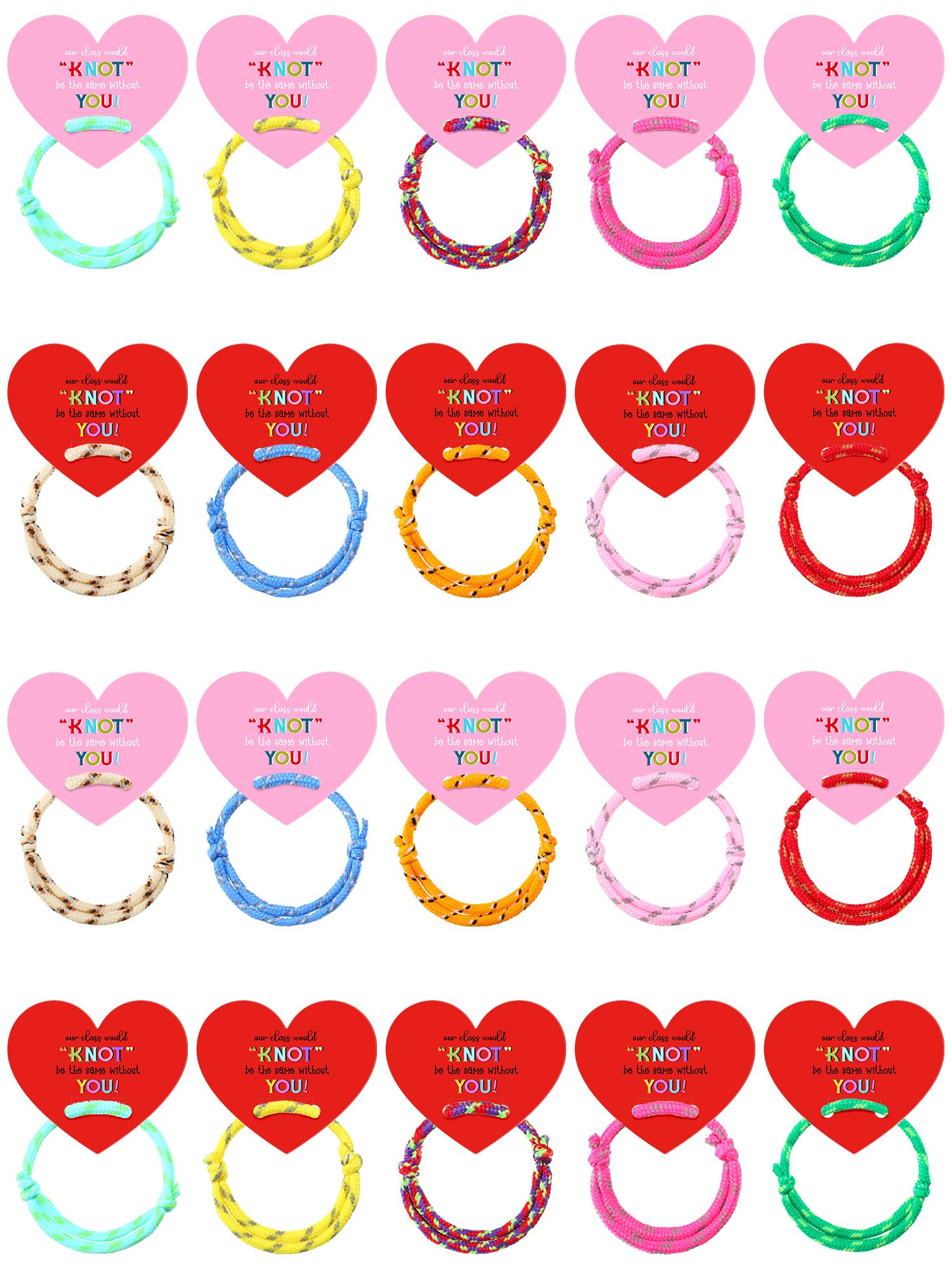 Junkin 60 Sets Valentine Knot Bracelets with Cards Our Class Will Knot Be the Same Without You Classroom Valentines Exchange Gif
