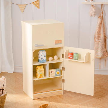 Robotime Play Kitchen Toy Fridge - Wooden Toy Refrigerator With Accessories, Pretend Play Kitchen Set For Kids & Toddlers, Freez