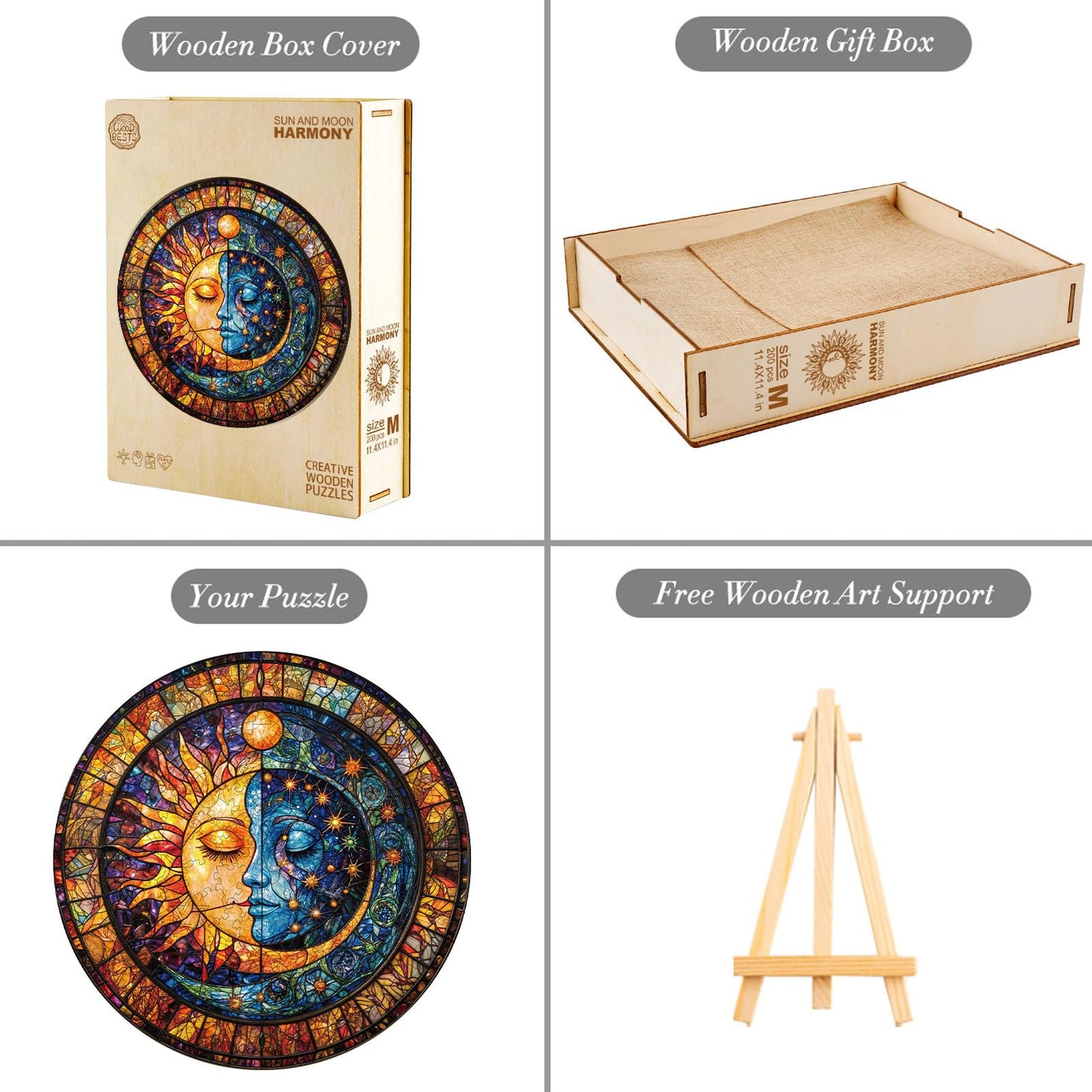 Jigfoxy Wooden Puzzle for mature-themeds  Sun and Moon Jigsaw Puzzles for mature-themed  Unique Animal Shape Wood Cut Puzzles  Christmas Thanksgiving Gifts for Friends Family (L-13.4 * 13.4in-275pcs)