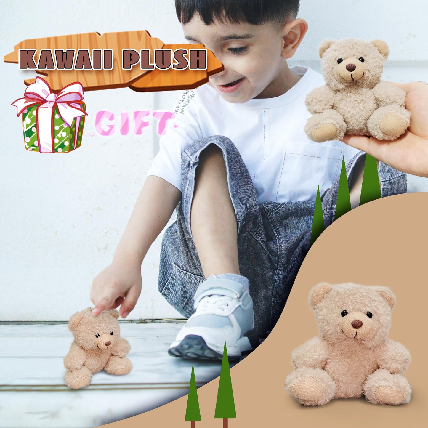 Teddy Bear Stuffed Animal, Cute Animal Plushies for Girls, Boys and Babies, Stuffed Bear Plush Toys, Adorable Khaki Bear Stuffed