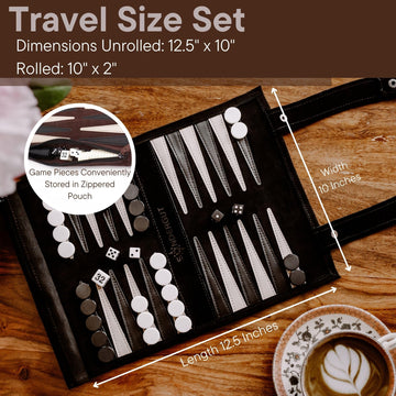 Sondergut Roll-Up Portable Suede Backgammon Game Set - For Adults & Children - Ideal For Rv Travel, Cruise, Airplane, Camping, Backpacking, Road Trips, Etc. Multiple Colors (Black)