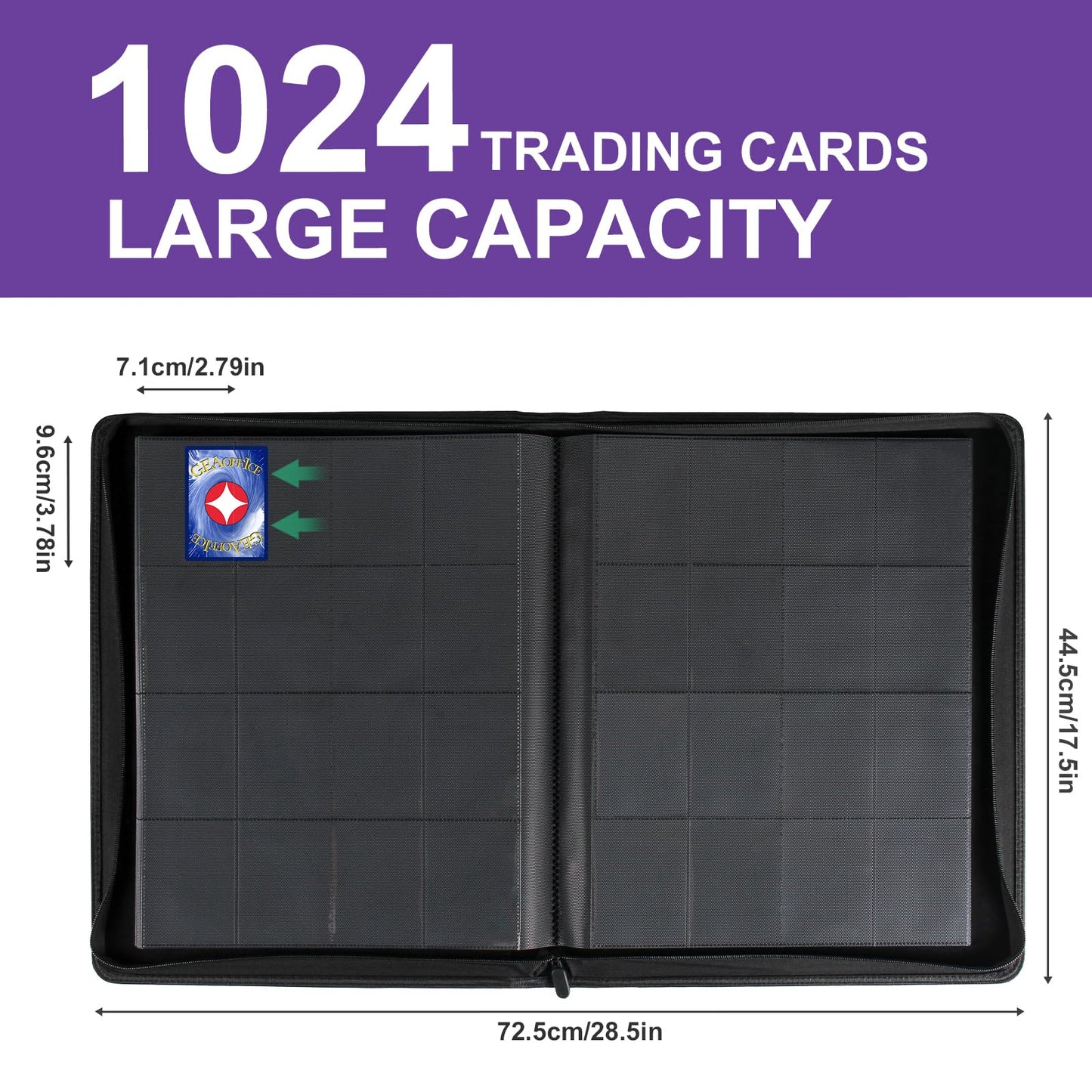 GEAoffice enhanced 1000+ Card Binder - Sturdy PU Cover 16 Pocket Trading Card Collection Holder Folders Album for YuGiOh  MTG  TCG  Games&Sports  Purple