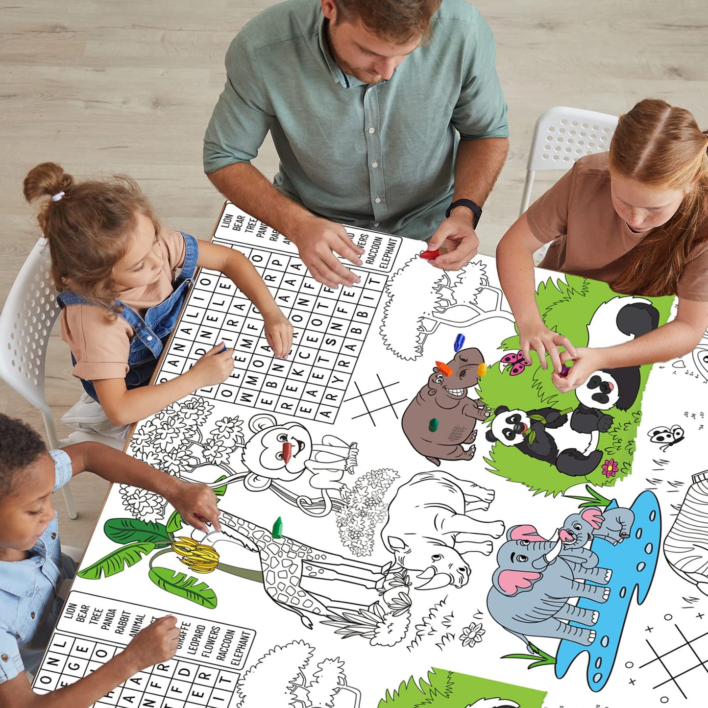 Giant Paper Coloring Tablecloth for Kids Huge Zoo Animals World Posters Activity Large Animal Color-in Paper Poster Table Cover