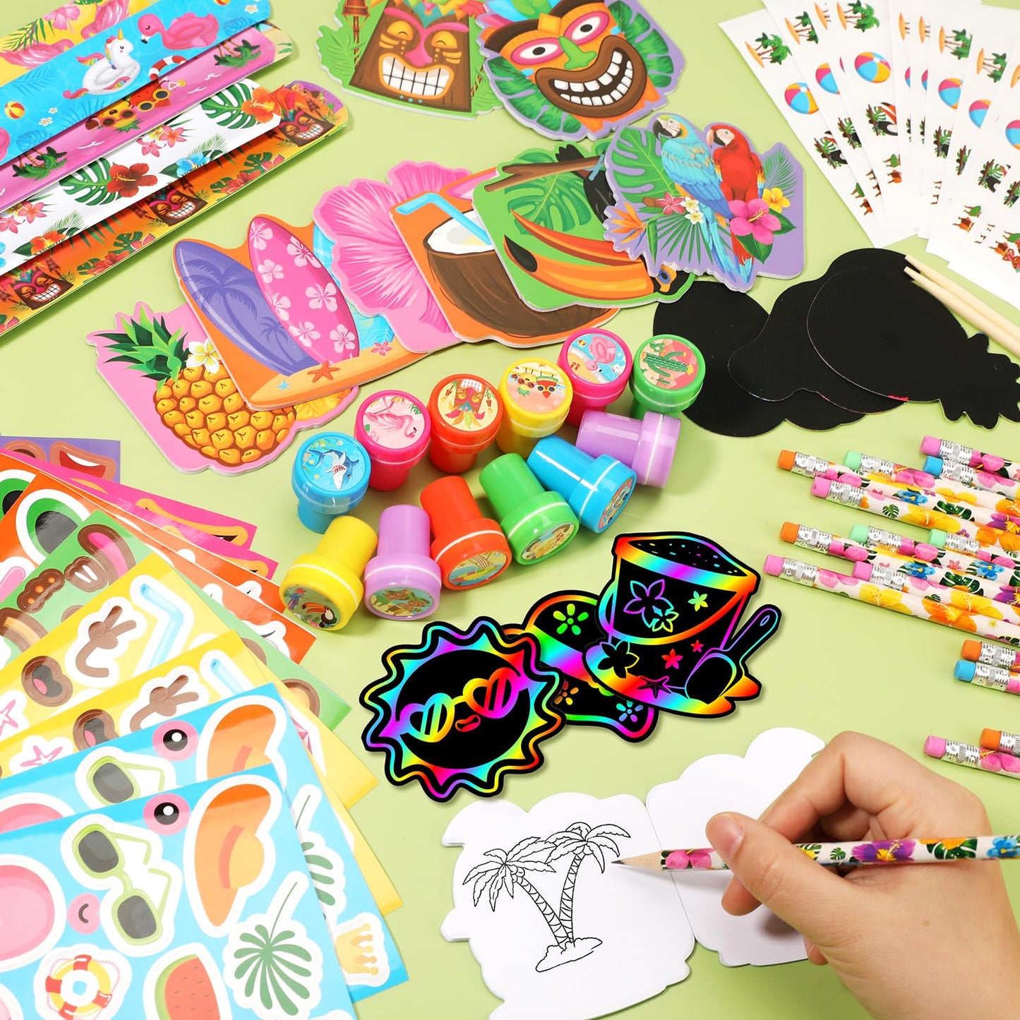 BenLouis Hawaiian Luau Party Favors Set - 108 Pcs Tropical Tiki Theme Goodie Bag Stuffers for Kids Birthday Pool School Classroom
