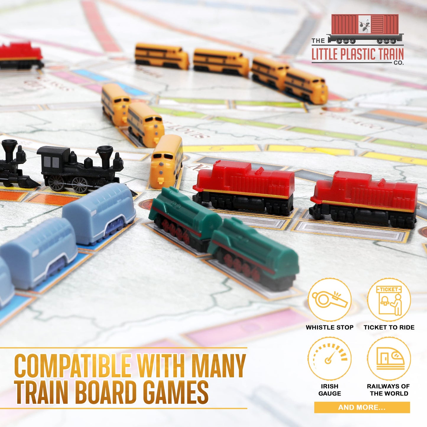 The Little Plastic Train Co. Hornet Deluxe Board Game Train Set - Upgraded Miniatures, Yellow, Model 92334