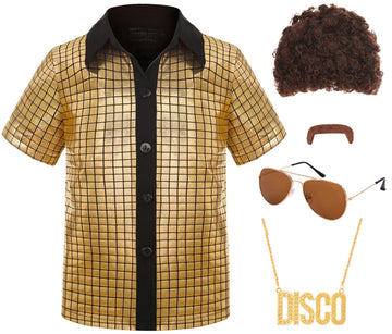 Sizgaroot 70S Outfits For Boys Disco Costume Kids Halloween Party Dress Up (Gold, 3-4T)