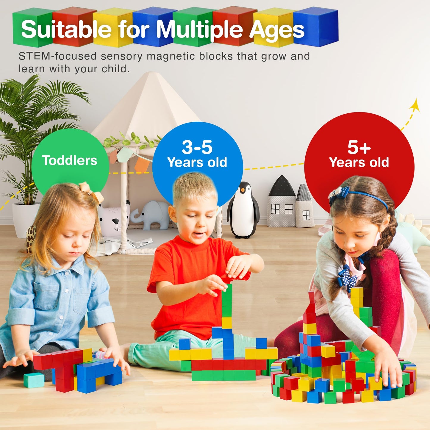 Tigerdoe 54 Pcs Educational Magnetic Cubes for Kids | Sensory Montessori Toys for Boys & Girls | Preschool Educational Magnetic Block Set