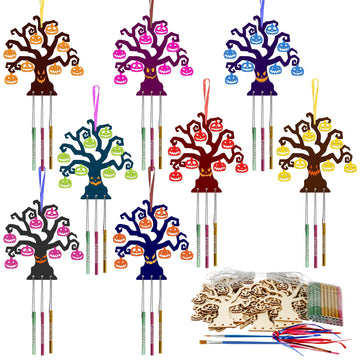 Fennoral 9 Pack Halloween Tree Wind Chime Kit For Kids Make You Own Wind Chimes Wooden Arts And Crafts Diy For Girls Boys Colori