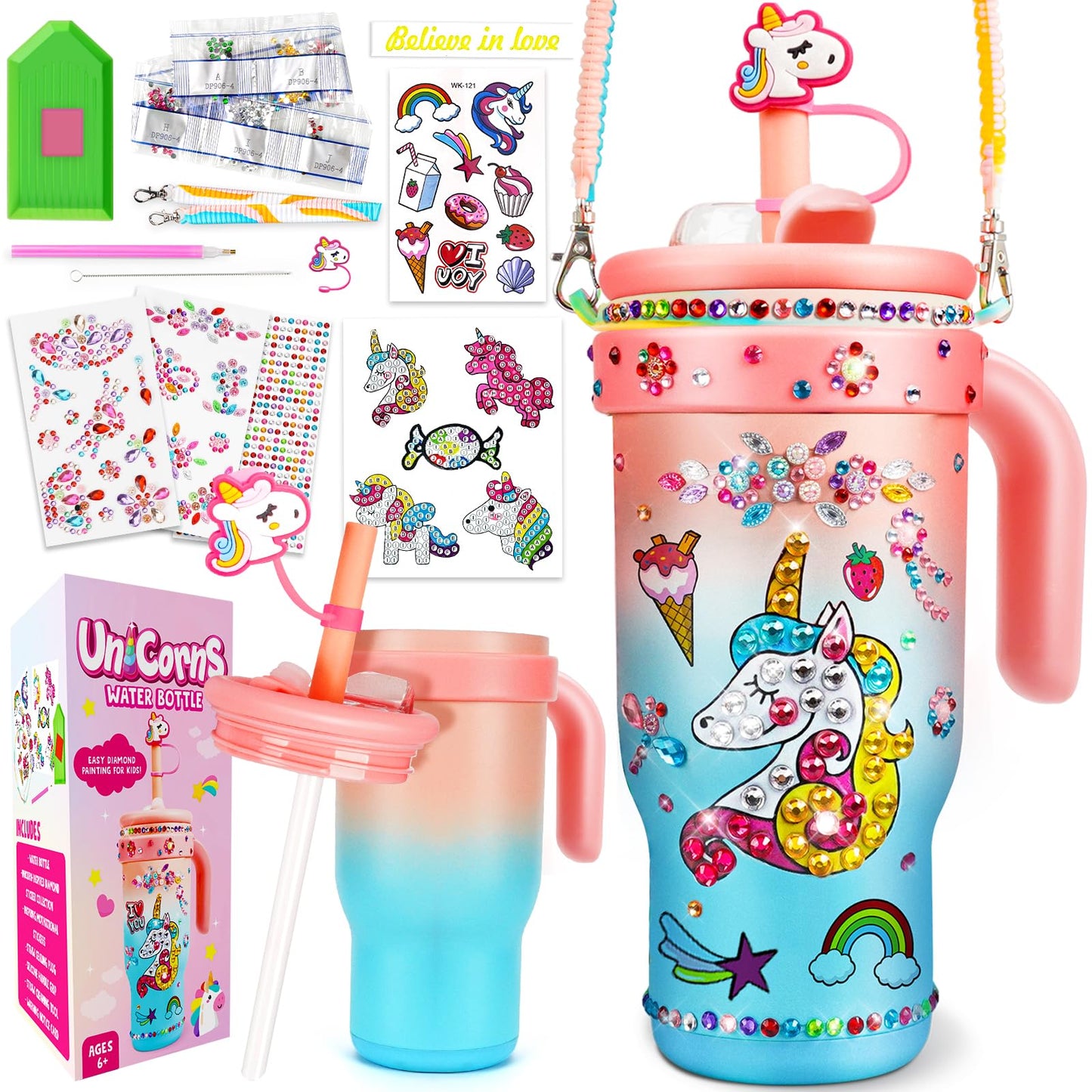 Decorate Your Own Water Bottle Kits for Girls- 4 5 6 7 8 Year Old Unicorn Painting Crafts, Fun Arts and Crafts for Kids Ages 4-6
