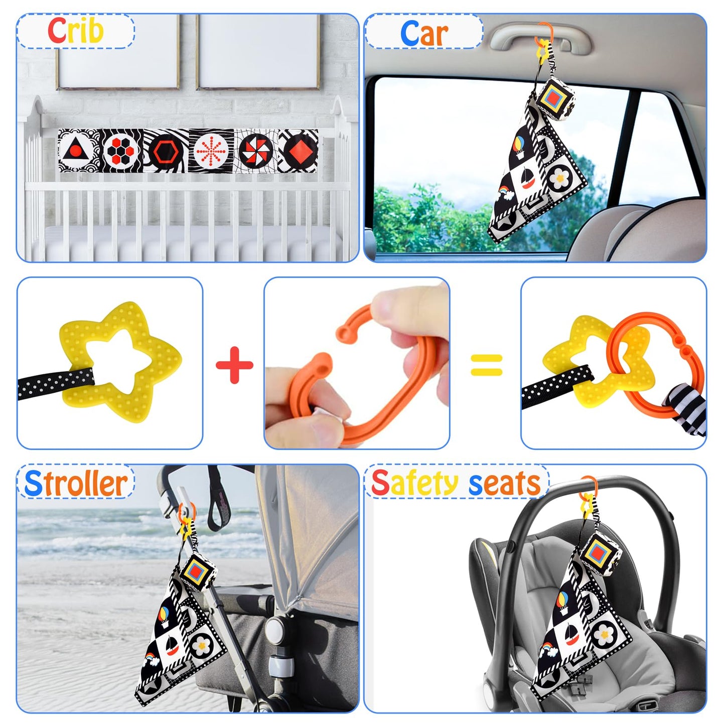 Sammas 3 Pcs Black And White High Contrast Baby Toys 0-6 Months For Newborn, Babies Sensory Soft Book For Early Education, Infant Tummy Time Cloth Book Toys, Montessori Toys For Babies