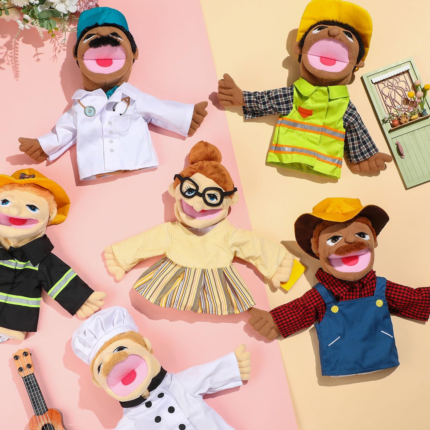 Civaner 6 Pcs Hand Puppet Set 11.8 Inch Plush Hand Puppets With Movable Mouth For Storytelling, Teaching, Preschool Education, R