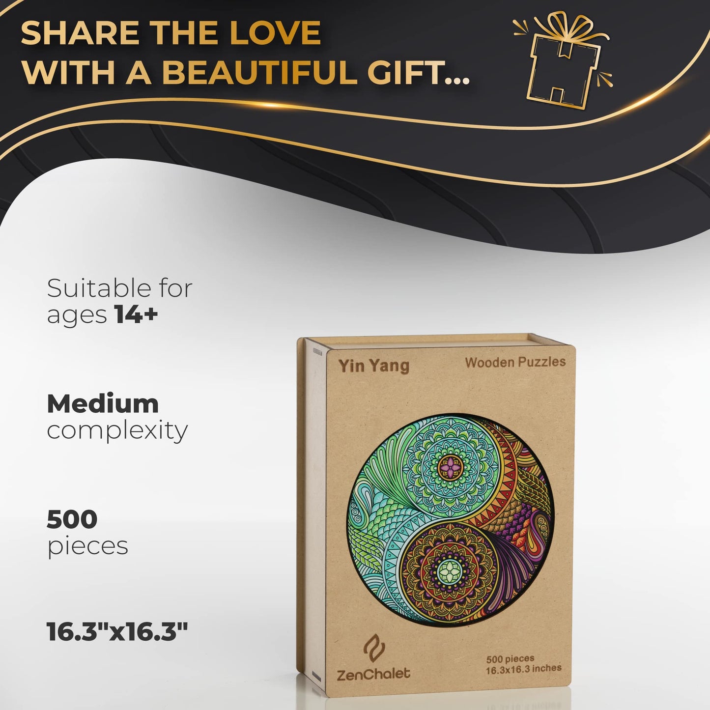 ZenChalet - Yin Yang 500 Piece Puzzles for mature-themeds - Wooden Puzzle for mature-themeds  enhanced Wooden Puzzle with Durable Construction - Brain Teaser Puzzle