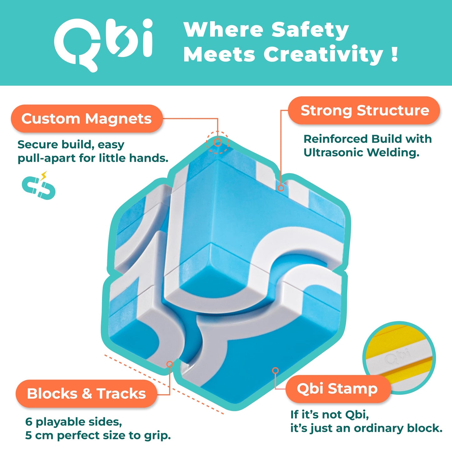 QBI Magnetic Blocks for Toddlers Ages 3+ | STEM Magnetic Block Tracks with Wheel Bulldozer & Tiles | 3D Colorful Magnet Building