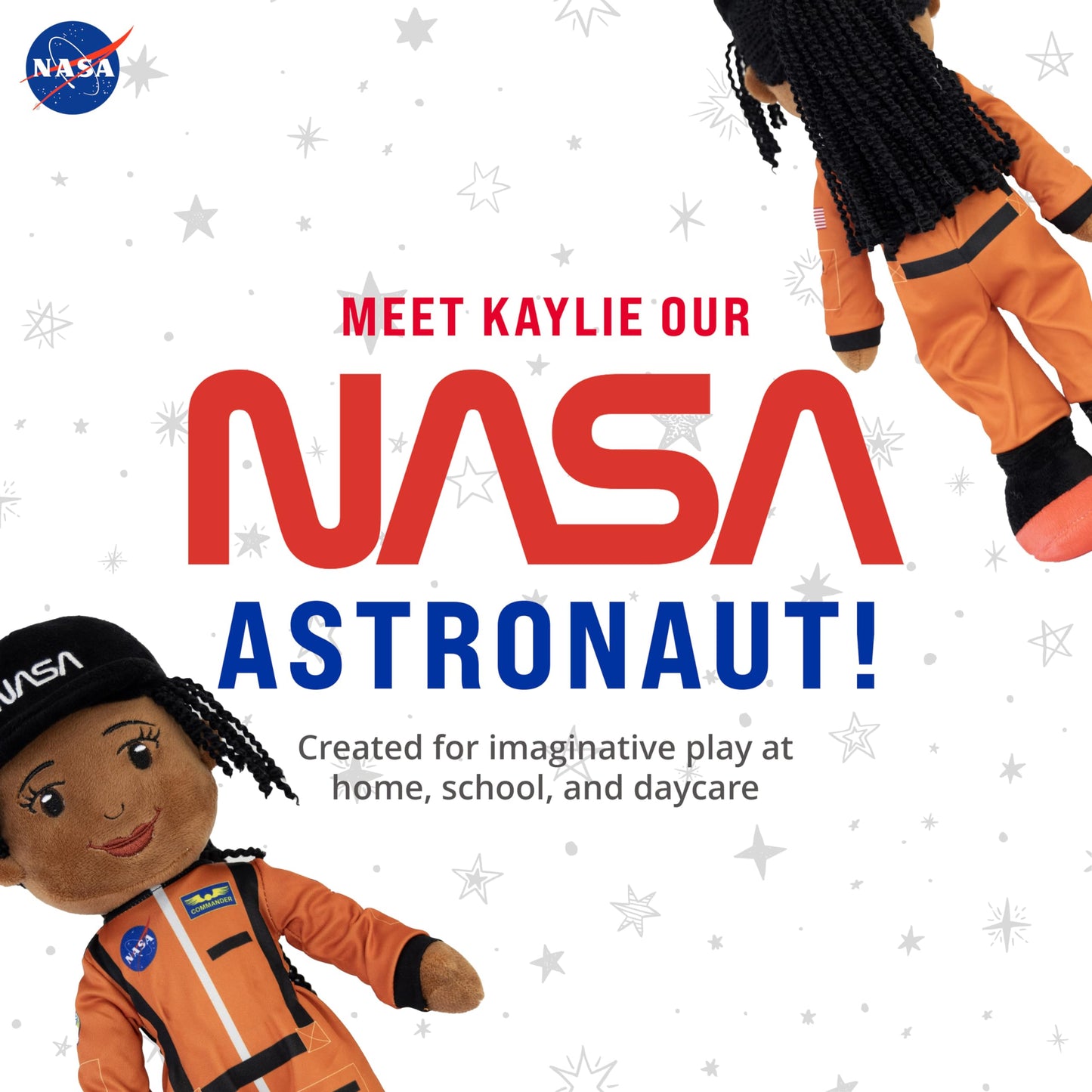 Playtime By Eimmie - 14” Kaylie Nasa Doll - Soft Baby Doll - Plush Rag Dolls For 2 Year Old Girls & Boys, Toddler & Infants - Astronaut Plush Washable Doll - Plush Baby Doll - Space Stuffed Toy