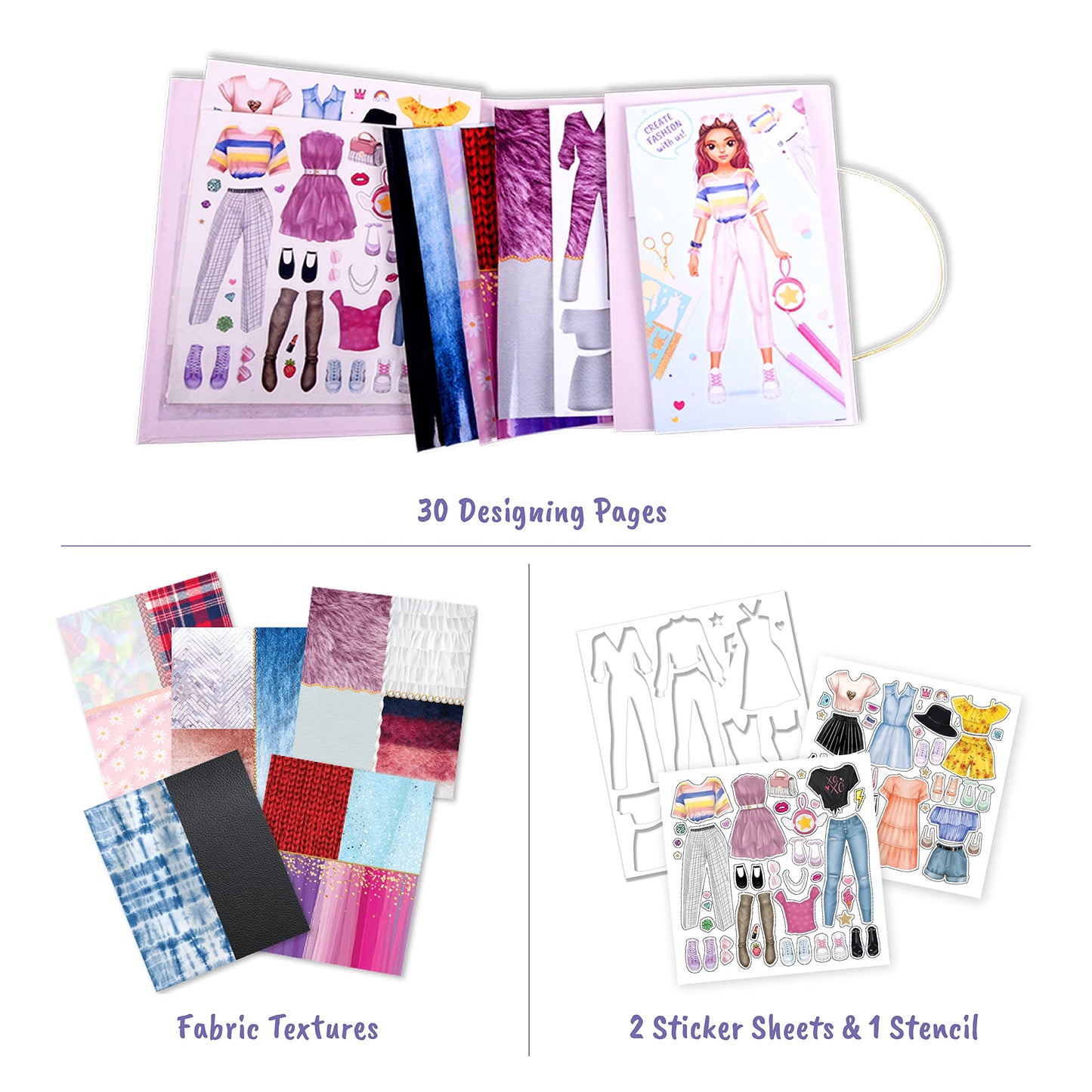 BSCOOL Fashion Studio Drawing, Coloring & Little Designer Creativity Book for Kids 4 and Up with Stickers, Stencils, Textures -