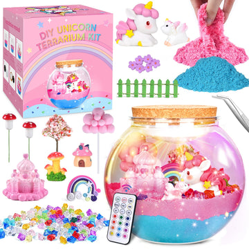 Cindynal Light-Up Unicorn Toys For Girls, Unicorn Terrarium Kit For Kids, Arts And Crafts Kit For Kids, Unicorn Toys For Girls A