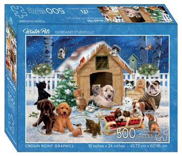 Crown Point Graphics Winter Pets 500 Piece Jigsaw Puzzle, Soft Touch Design, Made In Usa