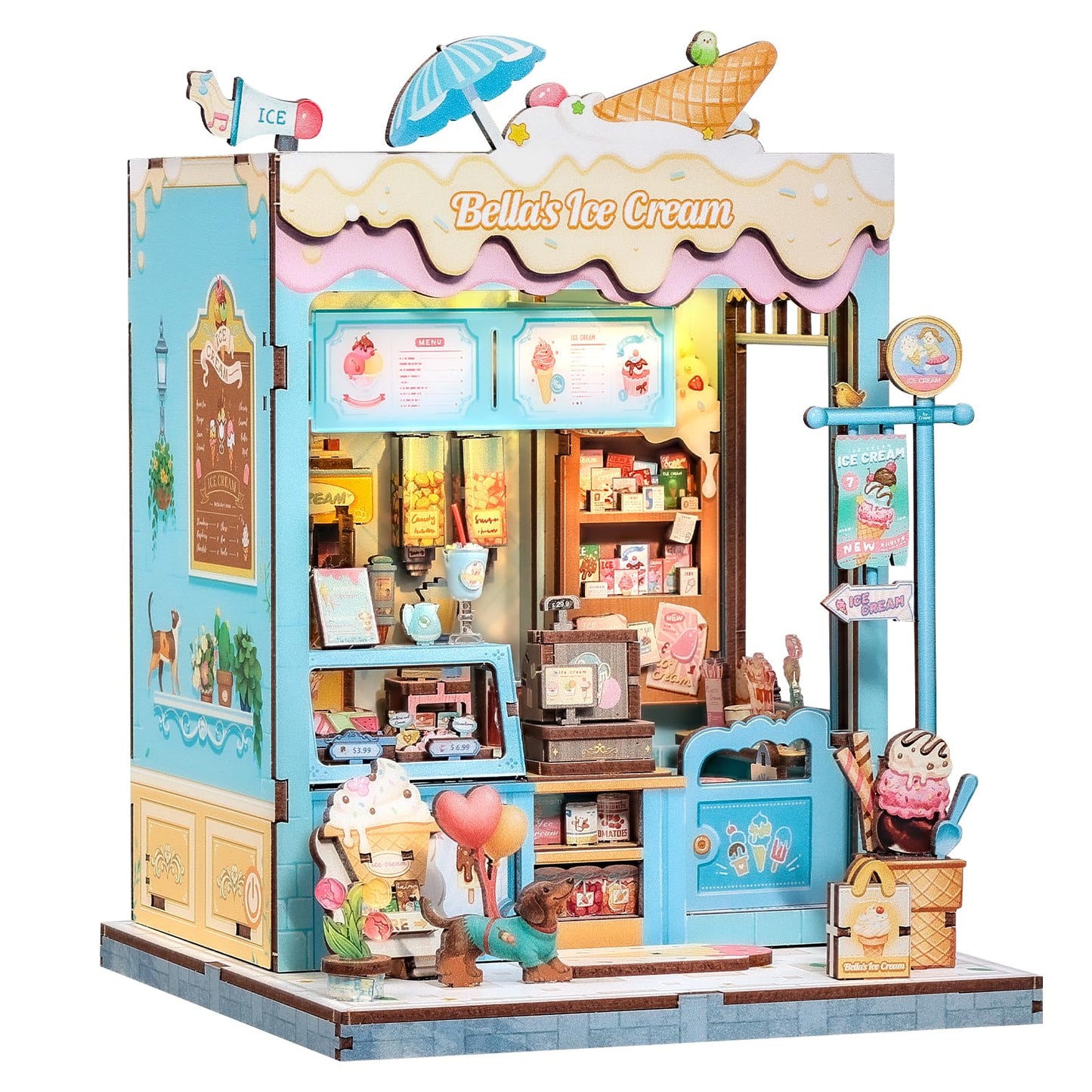 CUTEBEE Book Nook Kit  DIY Miniature House Kits for mature-themed and Teens  Dollhouse Booknook Tiny House  Bookshelf 3D Wooden Puzzle  DIY Craft Gifts for Family and Friends (Bella's Ice Cream)