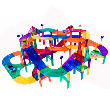 Picassotiles 150 Piece Race Car Track Building Block Educational Toy Set Magnet Tile Magnetic Blocks Playset 4 Cars Early Stem L