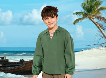 Kids Medieval Viking Pirate Renaissance Retro Costume Shirt For Boys Halloween Party Cosplay 4-6T Green
