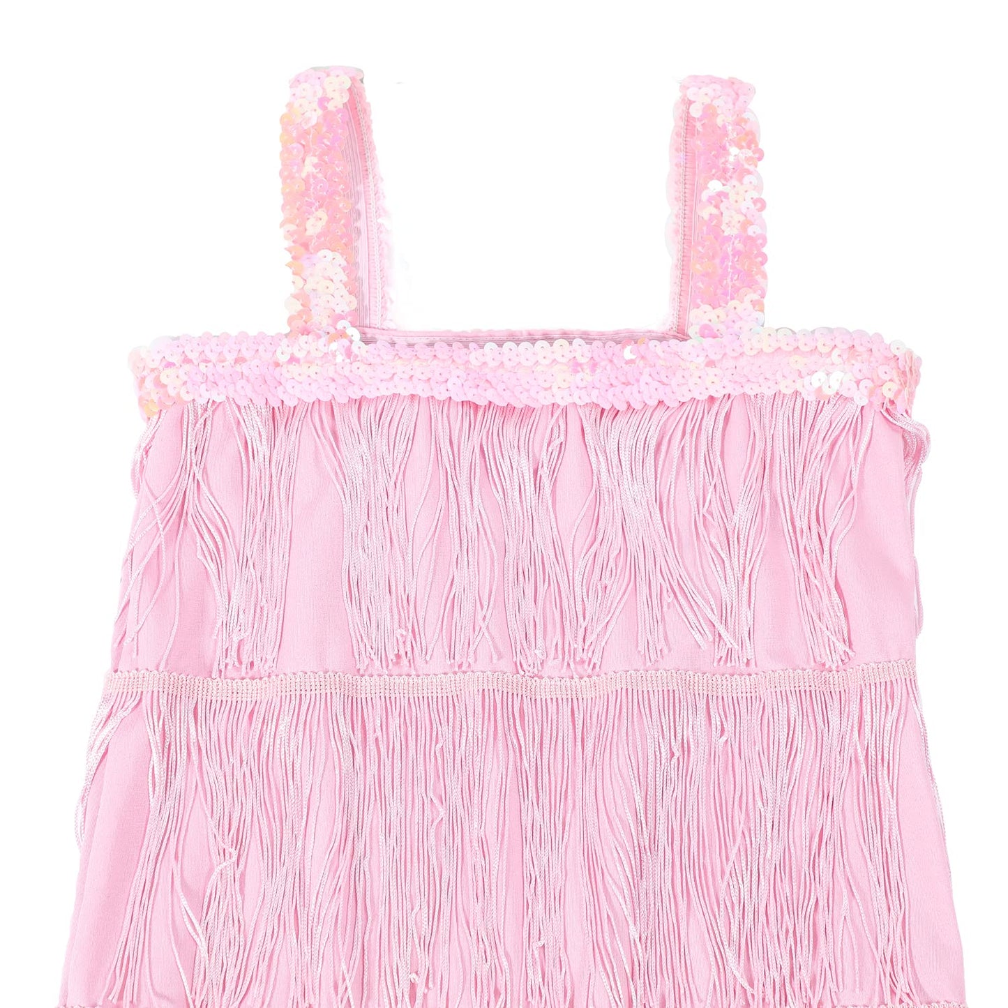 Leadtex Girl 'S 20S Flapper Dresses Costume Dress Childrens Party Fringed Dresses With Feather Headband,Size L(10-12,Pink
