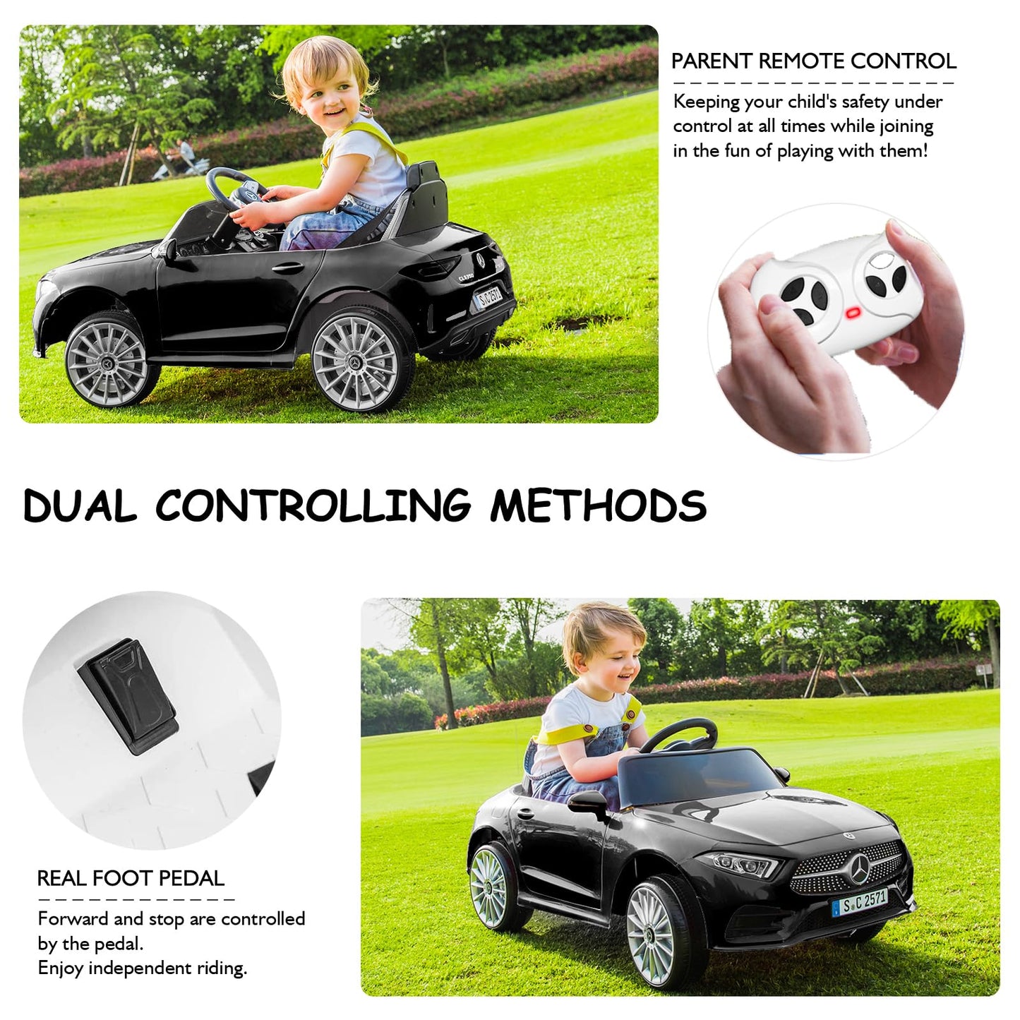 Bopilon Kids Electric Ride On Mercedes Benz With Remote Control, 12V Licensed Battery Powered Vehicle, Adjustable Speed, Safety