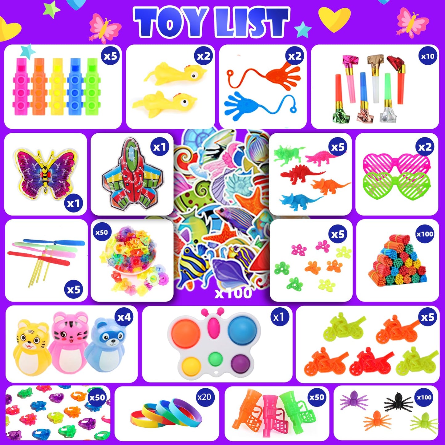 DKZ 1000Pcs Fidget Toys Pack - Bulk Party Favors, Stress Relief Sensory Toys, Goodie Bag Stuffers, Pink Color for Kids & Parties