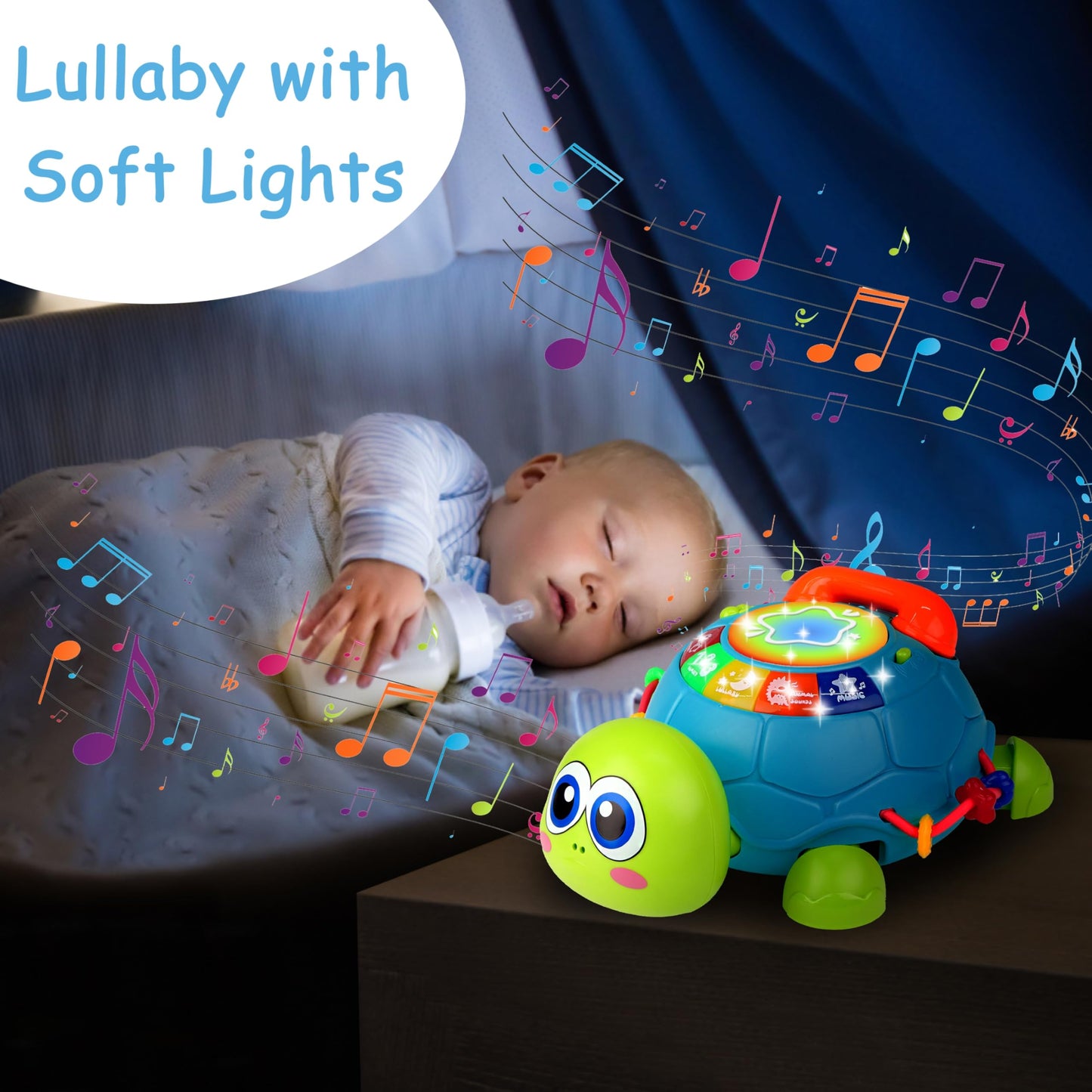 Kwyz Baby Toys 6-12 Months, Musical Turtle Crawling Baby Toys 12-18 Months, Tummy Time Toys With Light & Sound, Infant Toys 0-3