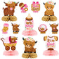 12Pcs Pink Highland Cow Honeycomb Centerpieces Floral Highland Cattle Baby Shower Party Table Decoration Its a Girl Gender Reve