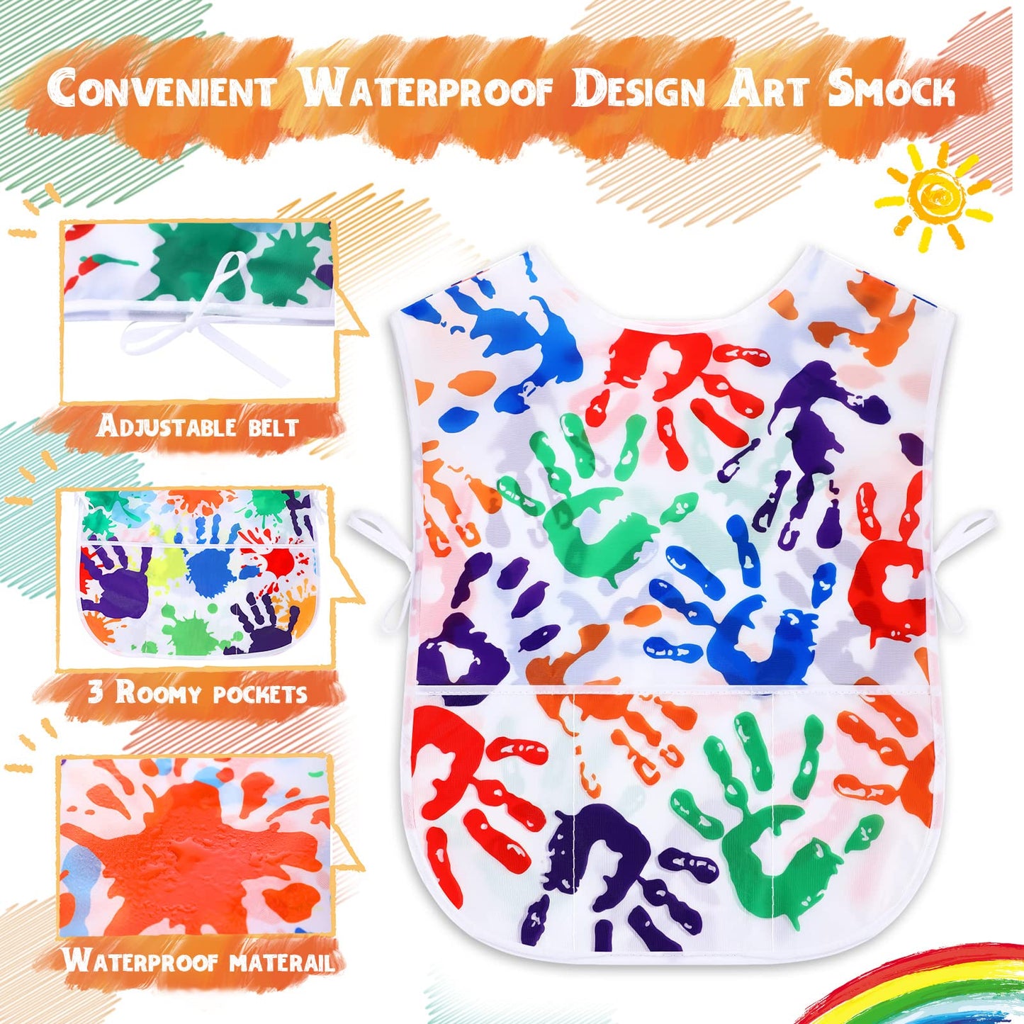 Satinior 2 Pieces Kids Art Smock, Children Waterproof Painting Artist Aprons Sleeveless Toddler Art Smocks With 3 Pockets For Age 3-10 Years