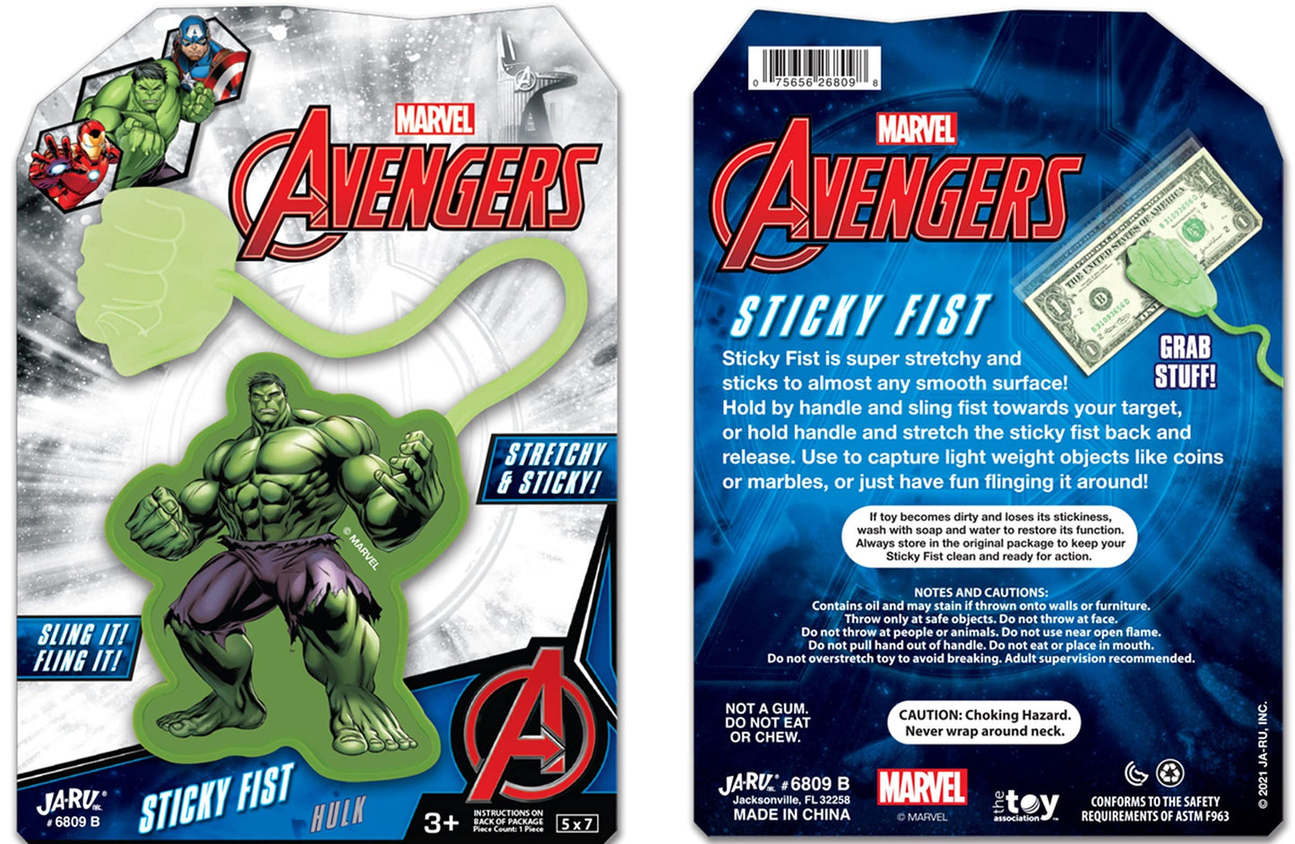Ja-Ru Marvel Spiderman & Hulk Sticky Hands Stretchy Snap Toys (1 Hulk Pack) Superheroes Stretchy Hands. Bulk Birthday Toy Supplies For Kids, Pinata Filler, Stocking Stuffers B-6809-1