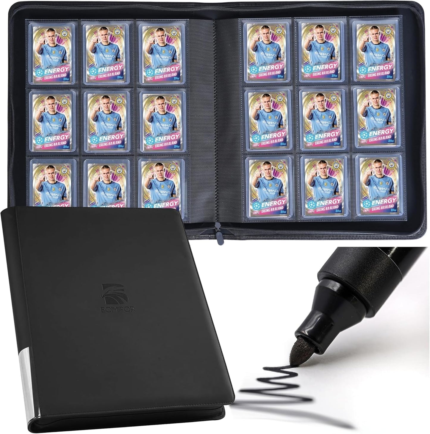 enhanced Top Loader Binder  Holds 288 Top Loaders 9-Pocket Toploader Binder with Sleeves for 3 x 4 Rigid Card Binder for Top Loader for Trading Cards or Sports Cards - Black