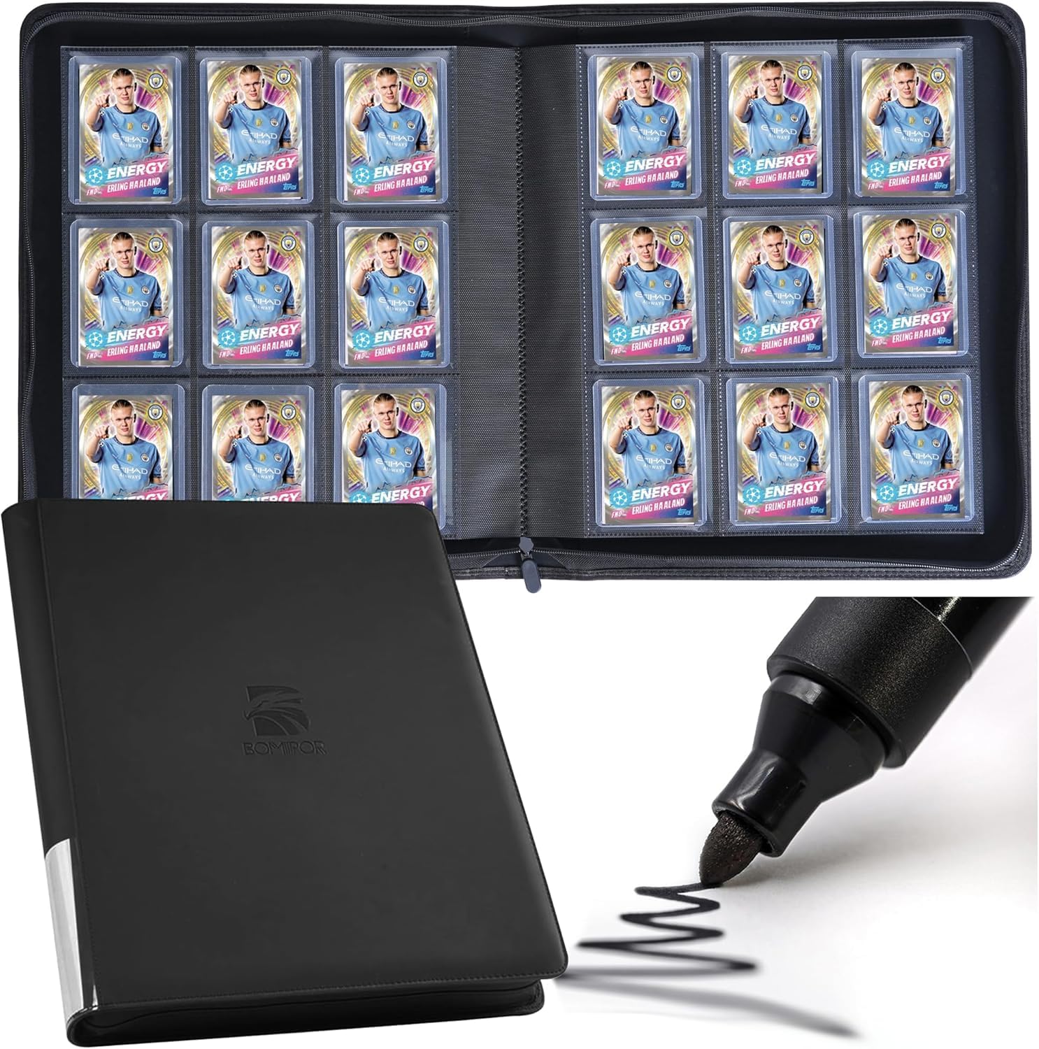 enhanced Top Loader Binder  Holds 288 Top Loaders 9-Pocket Toploader Binder with Sleeves for 3 x 4 Rigid Card Binder for Top Loader for Trading Cards or Sports Cards - Black