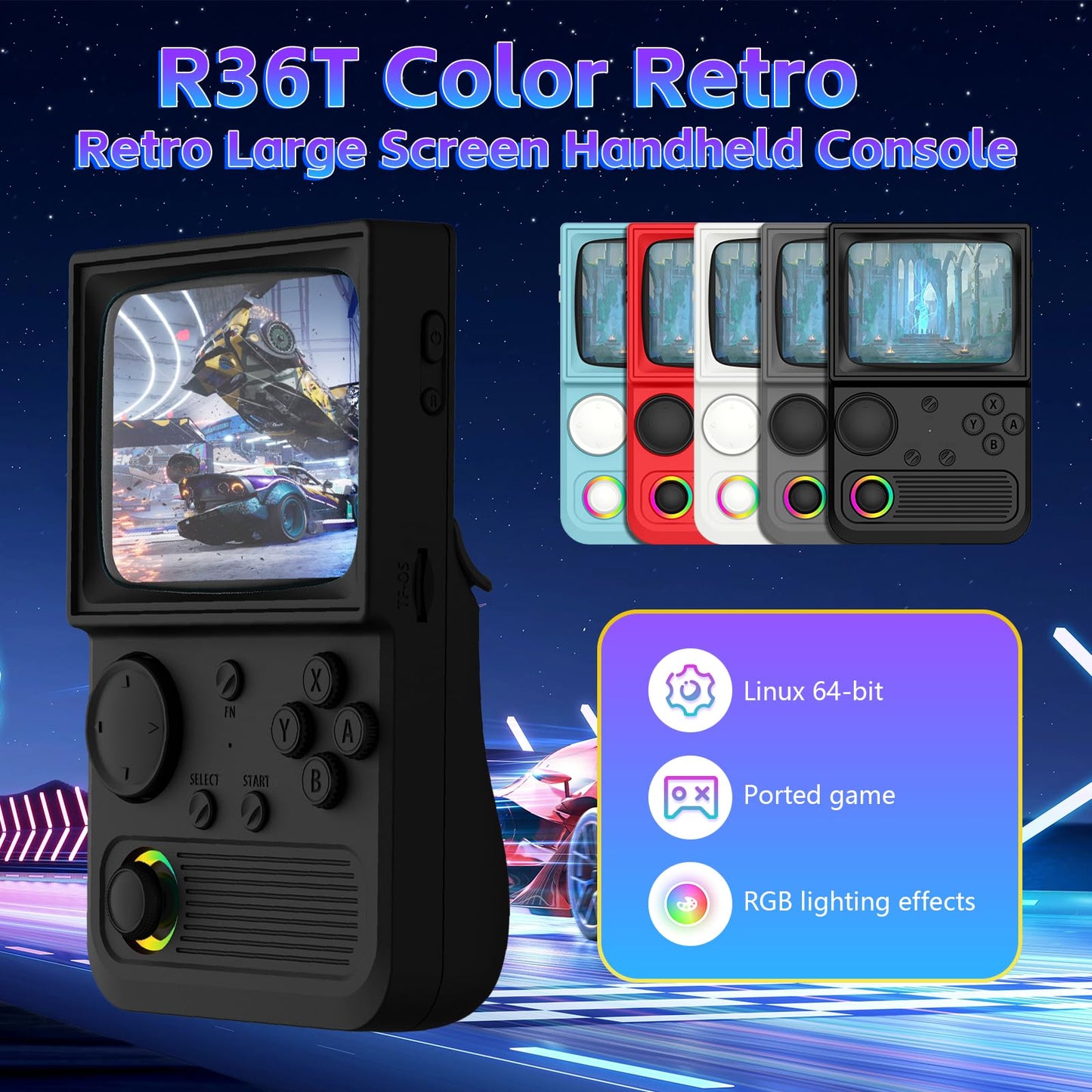 R36T Retro Game Console, Handheld Game Console with 3.5in IPS HD Screen, Video Game Consoles Supports WiFi Networked Fighting an