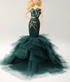 Cora Gu Handmade Classic Jade Green Embroidery Mermaid Dress Wedding Gowns Fit for 12 Fashion Doll & Dolls not Included