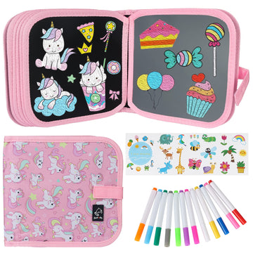 Erasable Book Doodle Set For Kids,Magic Drawing Book For Kids,Reusable Drawing Book 12 Watercolor Pens 14 Page Drawing,Road Trip