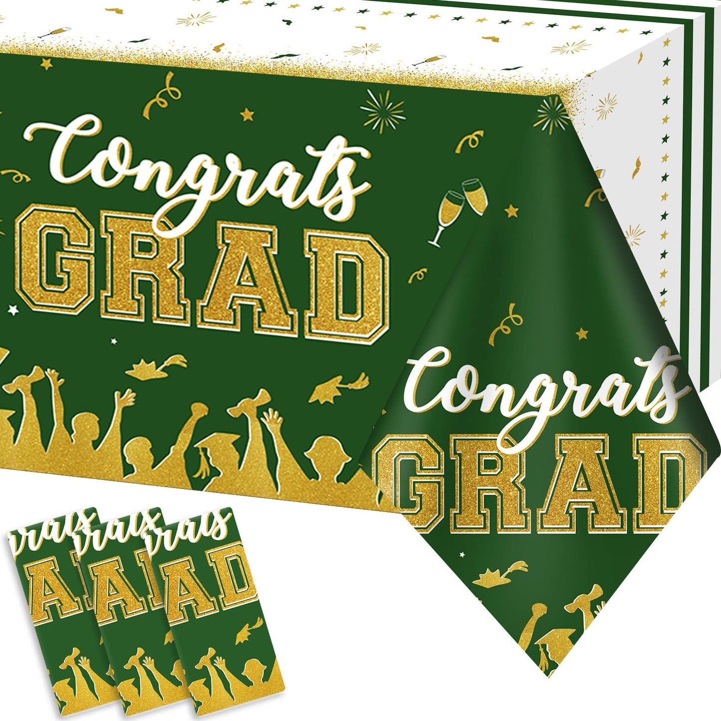 Chiazllta Set Of 3 Graduation Tablecloths Class Of 2024 Congrats Grad Green Graduation Party Tablecover Decorations Party Suppli